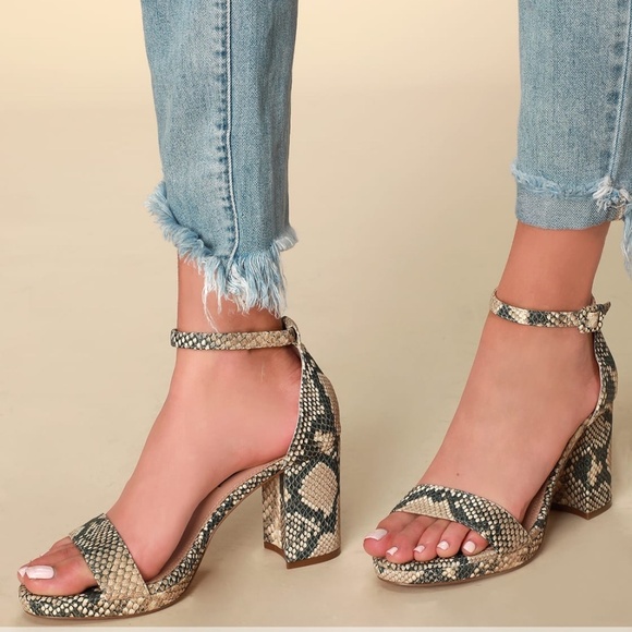 EUC Steve Madden Vino Python Snake Print Leather Block Heel Sandals Shoes Size 8 - Picture 2 of 9